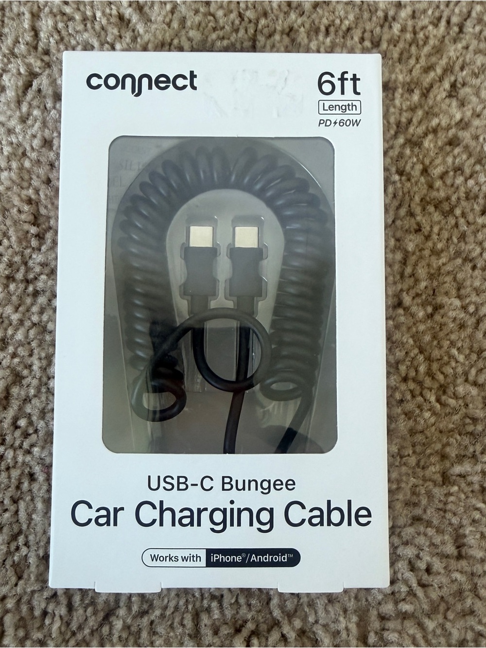 6ft Black USB-C Bungee Car Charging Cable